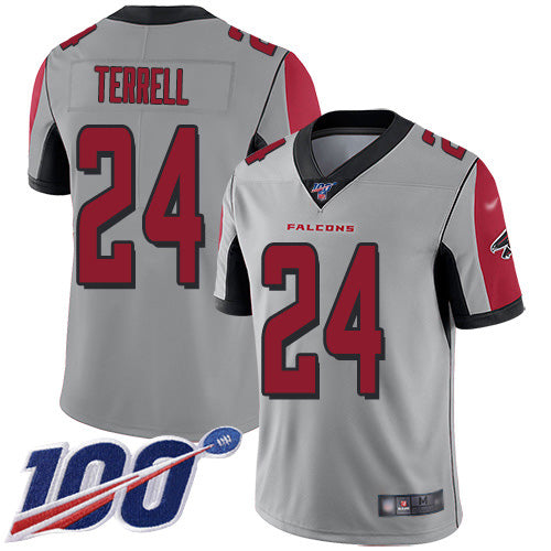 Custom Falcons #24 A.J. Terrell Silver Men’s Stitched NFL Limited Inverted Legend 100th Season Jersey
