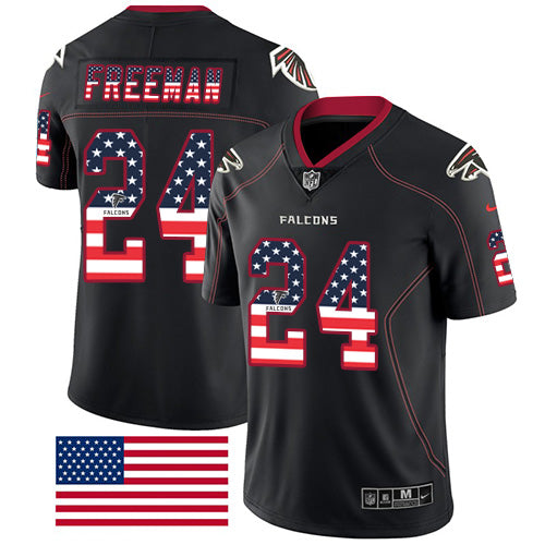Custom Falcons #24 Devonta Freeman Black Men’s Stitched NFL Limited Rush USA Flag Jersey
