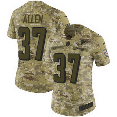 Custom Falcons #37 Ricardo Allen Camo Women’s Stitched NFL Limited 2018 Salute to Service Jersey