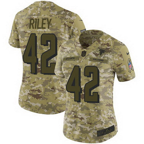 Custom Falcons #42 Duke Riley Camo Women’s Stitched NFL Limited 2018 Salute to Service Jersey