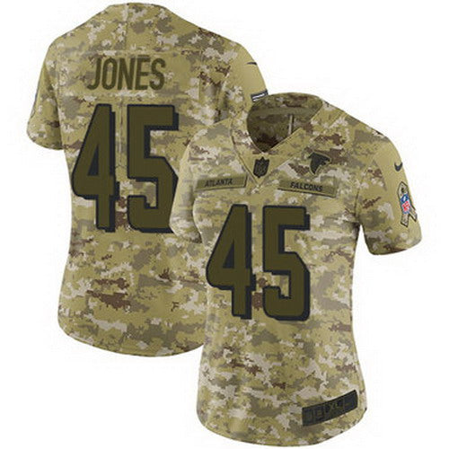 Custom Falcons #45 Deion Jones Camo Women’s Stitched NFL Limited 2018 Salute to Service Jersey