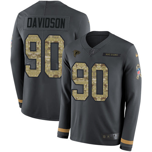 Custom Falcons #90 Marlon Davidson Anthracite Salute to Service Men’s Stitched NFL Limited Therma Long Sleeve Jersey