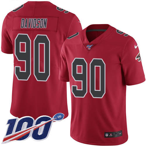 Custom Falcons #90 Marlon Davidson Red Men’s Stitched NFL Limited Rush 100th Season Jersey