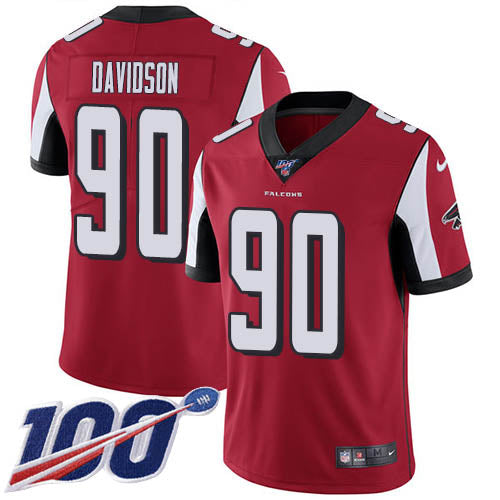 Custom Falcons #90 Marlon Davidson Red Team Color Men’s Stitched NFL 100th Season Vapor Untouchable Limited Jersey