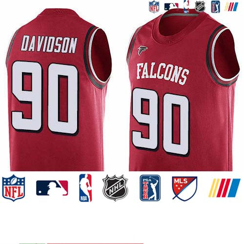 Custom Falcons #90 Marlon Davidson Red Team Color Men’s Stitched NFL Limited Tank Top Jersey