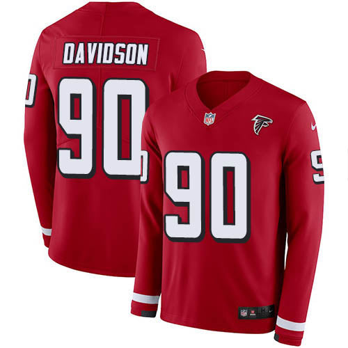Custom Falcons #90 Marlon Davidson Red Team Color Men’s Stitched NFL Limited Therma Long Sleeve Jersey