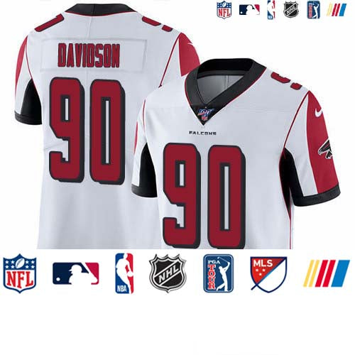 Custom Falcons #90 Marlon Davidson White Men’s Stitched NFL 100th Season Vapor Untouchable Limited Jersey