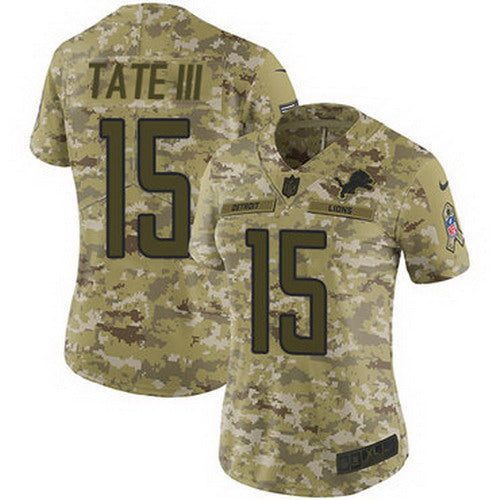Custom Lions #15 Golden Tate III Camo Women’s Stitched NFL Limited 2018 Salute to Service Jersey