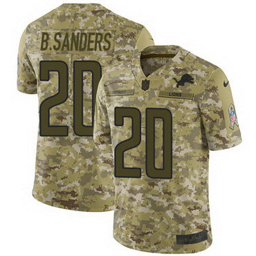 Custom Lions #20 Barry Sanders Camo Youth Stitched NFL Limited 2018 Salute to Service Jersey