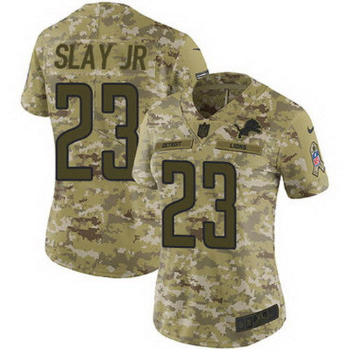 Custom Lions #23 Darius Slay Jr Camo Women’s Stitched NFL Limited 2018 Salute to Service Jersey