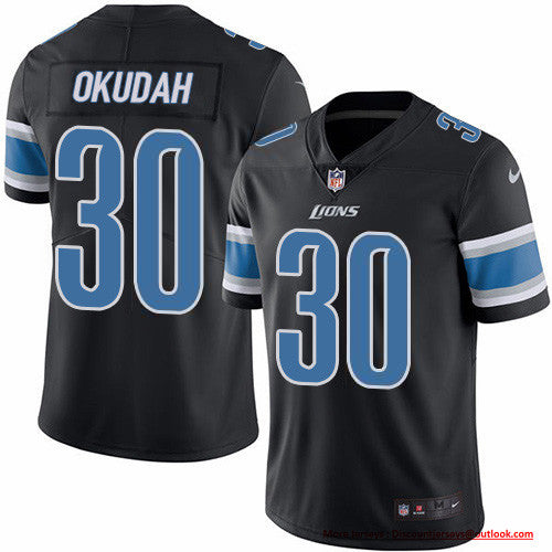 Custom Lions #30 Jeff Okudah Black Men’s Stitched NFL Limited Rush Jersey