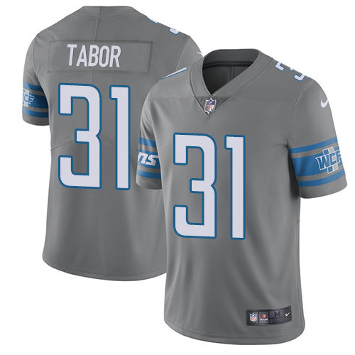 Custom Lions #31 Teez Tabor Gray Men’s Stitched NFL Limited Rush Jersey