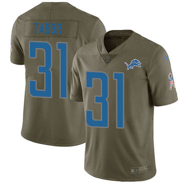Custom Lions #31 Teez Tabor Olive Men’s Stitched NFL Limited 2017 Salute to Service Jersey