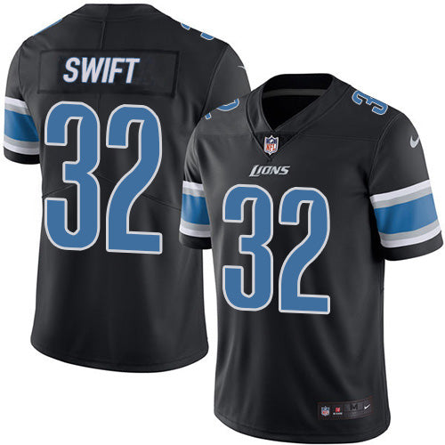 Custom Lions #32 D’Andre Swift Black Men’s Stitched NFL Limited Rush Jersey