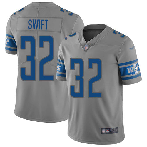 Custom Lions #32 D’Andre Swift Gray Men’s Stitched NFL Limited Inverted Legend Jersey
