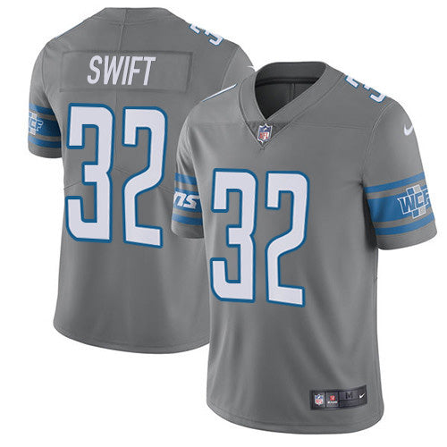 Custom Lions #32 D’Andre Swift Gray Men’s Stitched NFL Limited Rush Jersey