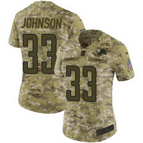 Custom Lions #33 Kerryon Johnson Camo Women’s Stitched NFL Limited 2018 Salute to Service Jersey