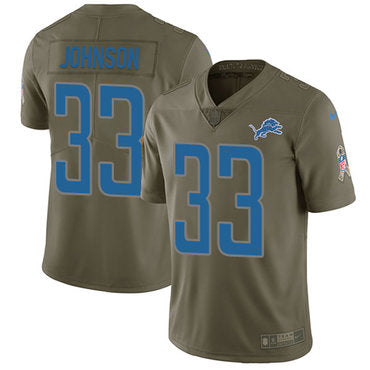 Custom Lions #33 Kerryon Johnson Olive Youth Stitched NFL Limited 2017 Salute to Service Jersey
