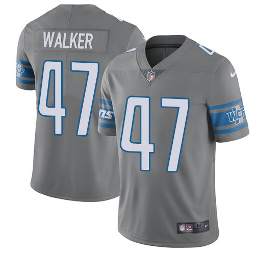 Custom Lions #47 Tracy Walker Gray Men’s Stitched NFL Limited Rush Jersey