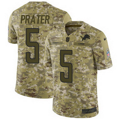Custom Lions #5 Matt Prater Camo Youth Stitched NFL Limited 2018 Salute to Service Jersey
