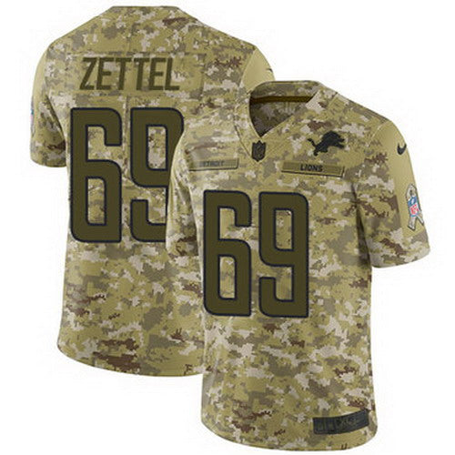 Custom Lions #69 Anthony Zettel Camo Youth Stitched NFL Limited 2018 Salute to Service Jersey