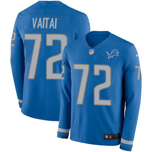 Custom Lions #72 Halapoulivaati Vaitai Blue Team Color Men’s Stitched NFL Limited Therma Long Sleeve Jersey