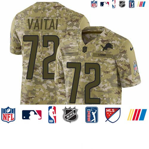 Custom Lions #72 Halapoulivaati Vaitai Camo Men’s Stitched NFL Limited 2018 Salute To Service Jersey