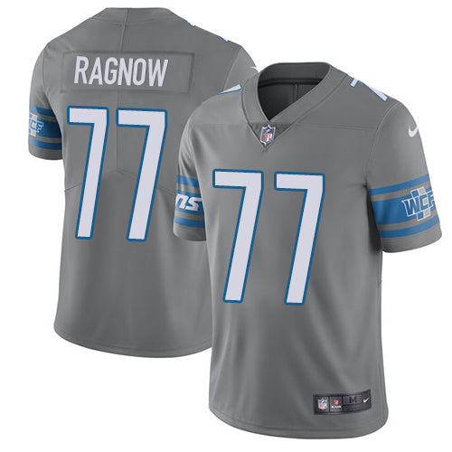 Custom Lions #77 Frank Ragnow Gray Men’s Stitched NFL Limited Rush Jersey