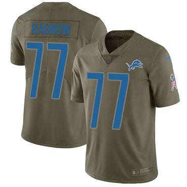 Custom Lions #77 Frank Ragnow Olive Men’s Stitched NFL Limited 2017 Salute To Service Jersey