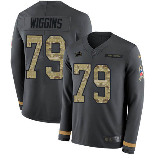 Custom Lions #79 Kenny Wiggins Anthracite Salute to Service Men’s Stitched NFL Limited Therma Long Sleeve Jersey