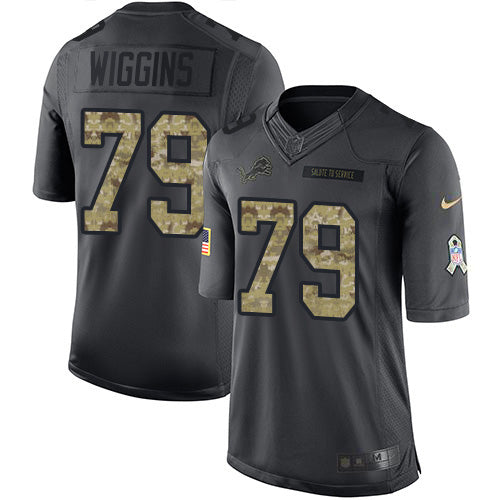 Custom Lions #79 Kenny Wiggins Black Men’s Stitched NFL Limited 2016 Salute to Service Jersey