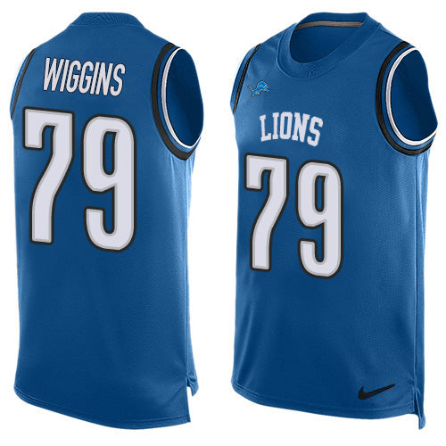 Custom Lions #79 Kenny Wiggins Blue Team Color Men’s Stitched NFL Limited Tank Top Jersey