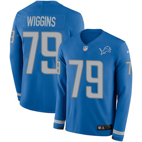 Custom Lions #79 Kenny Wiggins Blue Team Color Men’s Stitched NFL Limited Therma Long Sleeve Jersey