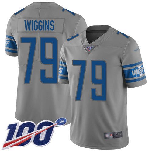 Custom Lions #79 Kenny Wiggins Gray Men’s Stitched NFL Limited Inverted Legend 100th Season Jersey