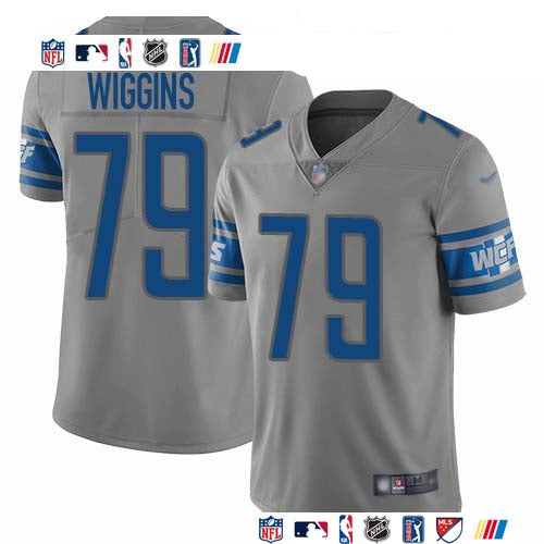 Custom Lions #79 Kenny Wiggins Gray Men’s Stitched NFL Limited Inverted Legend Jersey