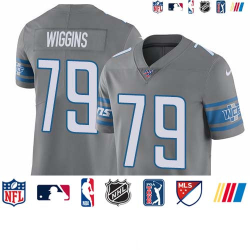 Custom Lions #79 Kenny Wiggins Gray Men’s Stitched NFL Limited Rush 100th Season Jersey
