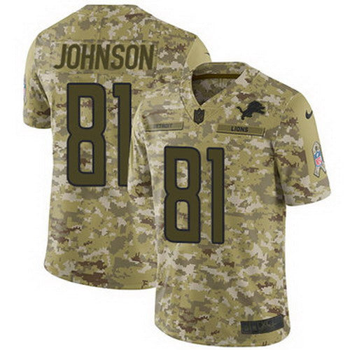 Custom Lions #81 Calvin Johnson Camo Youth Stitched NFL Limited 2018 Salute to Service Jersey