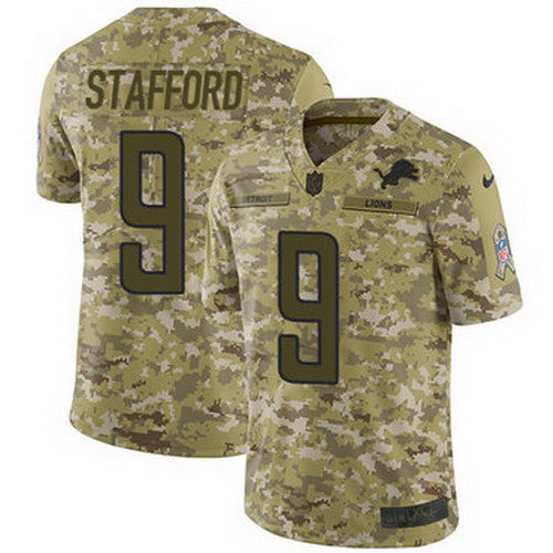 Custom Lions #9 Matthew Stafford Camo Men’s Stitched NFL Limited 2018 Salute To Service Jersey