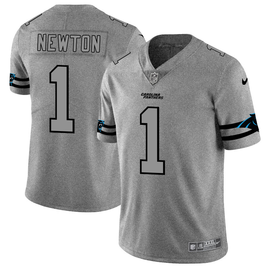 Custom Panthers 1 Cam Newton 2019 Gray Gridiron Gray Vapor Untouchable Limited Jersey