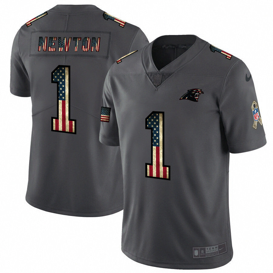 Custom Panthers 1 Cam Newton 2019 Salute To Service USA Flag Fashion Limited Jersey