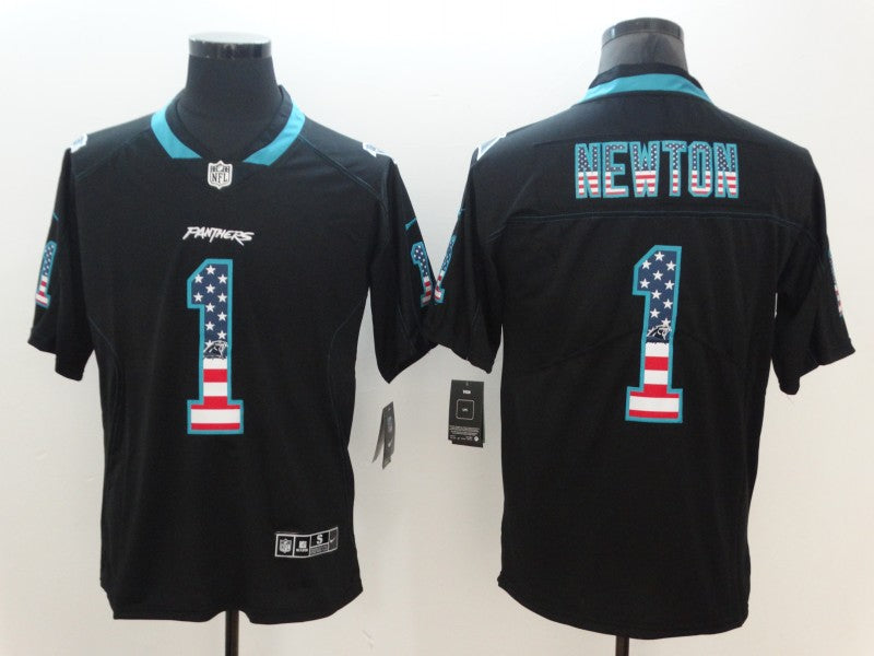 Custom Panthers 1 Cam Newton Black USA Flag Fashion Color Rush Limited Jersey