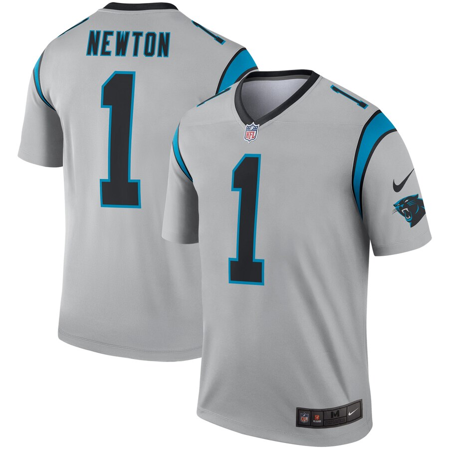 Custom Panthers 1 Cam Newton Silver Inverted Legend Jersey