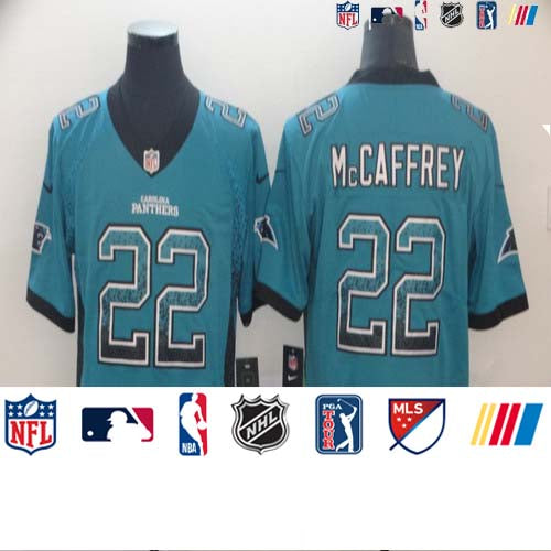 Custom Panthers 22 Christian McCaffrey Blue Drift Fashion Limited Jersey