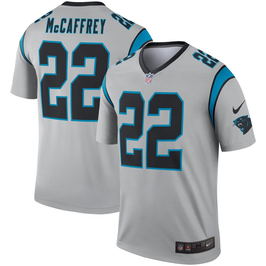 Custom Panthers 22 Christian McCaffrey Silver Inverted Legend Jersey