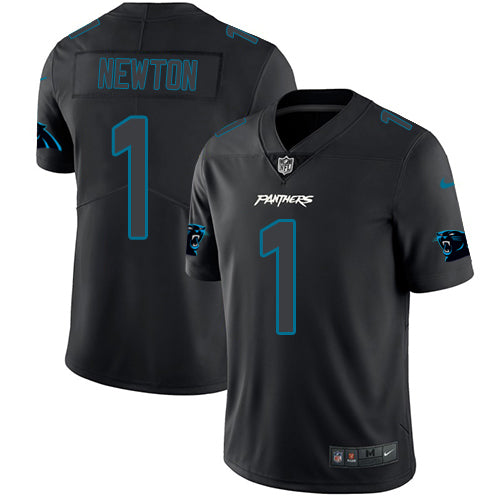 Custom Panthers #1 Cam Newton Black Men’s Stitched NFL Limited Rush Impact Jersey