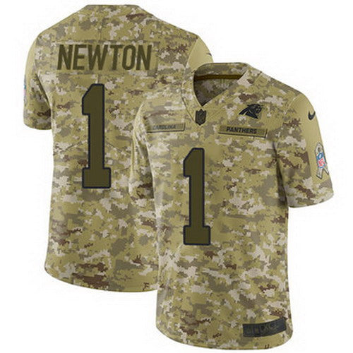 Custom Panthers #1 Cam Newton Camo Youth Stitched NFL Limited 2018 Salute to Service Jersey