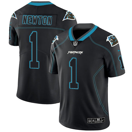 Custom Panthers #1 Cam Newton Lights Out Black Men’s Stitched NFL Limited Rush Jersey