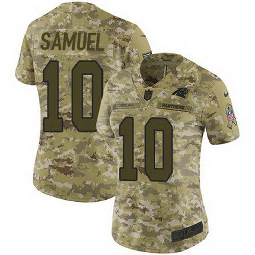 Custom Panthers #10 Curtis Samuel Camo Women’s Stitched NFL Limited 2018 Salute to Service Jersey