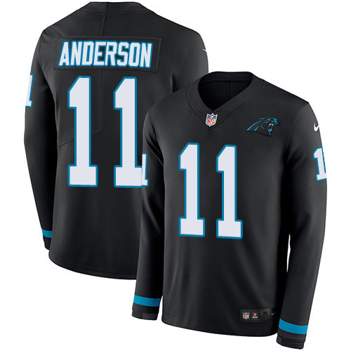 Custom Panthers #11 Robby Anderson Black Team Color Men’s Stitched NFL Limited Therma Long Sleeve Jersey