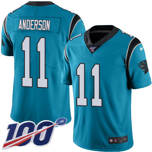 Custom Panthers #11 Robby Anderson Blue Men’s Stitched NFL Limited Rush 100th Season Jersey